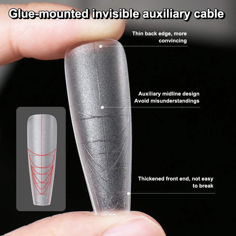 

Fake Nails Long Trapezoid Auxiliary Lines 50Pcs/Box Acrylic Fake Finger UV Gel Polish Quick Extension False Nails Tip Manicure