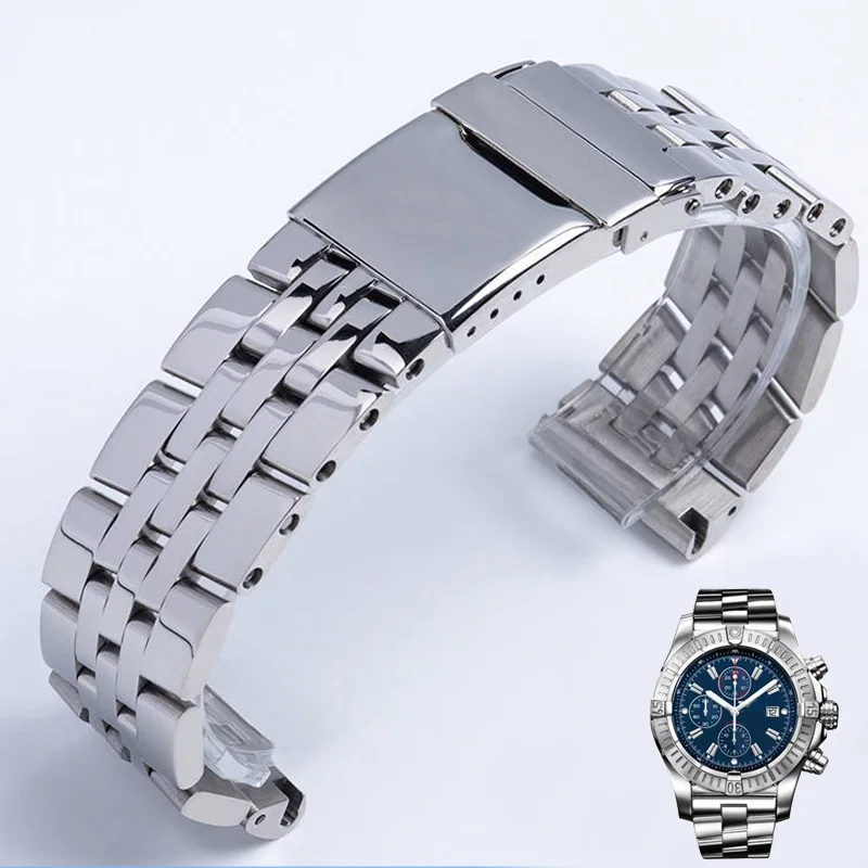 Solid Stainless Steel Watchband For Breitling Watch Strap 20mm 22mm 24mm Men's  Luxury Bracelet Push-Button Hidden Clasp Logo On