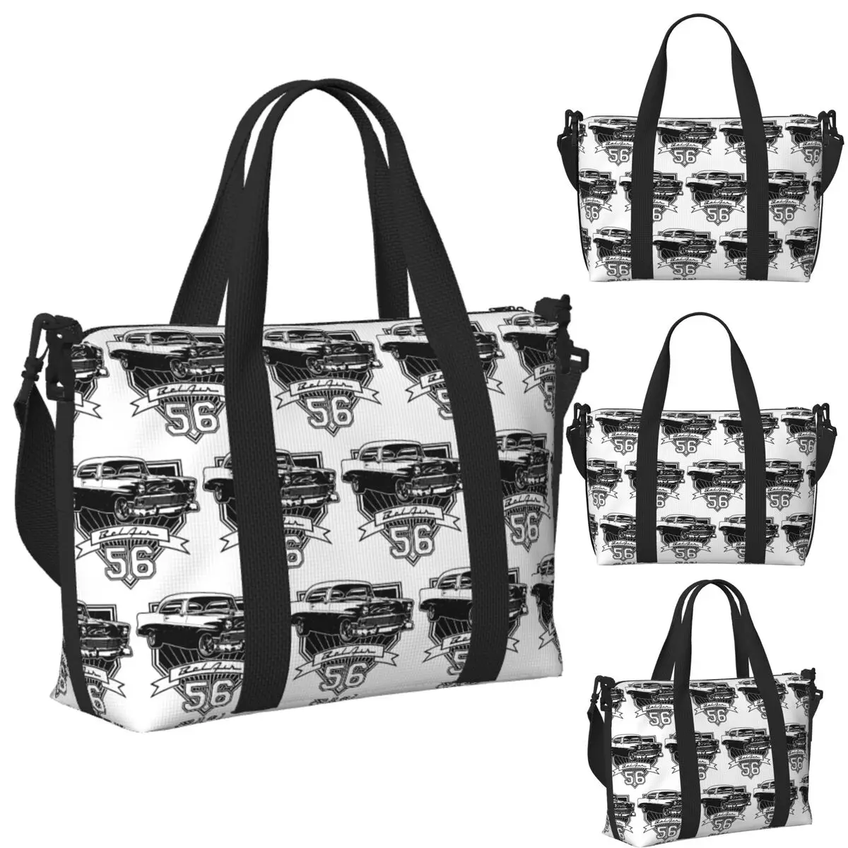 

1956 Chevy-Bel Air Car Street Hot Rod Antique - Route 66 Beach Travel Bag Tote Bags for Gym Women Shopping Duffle Shoulder Bag