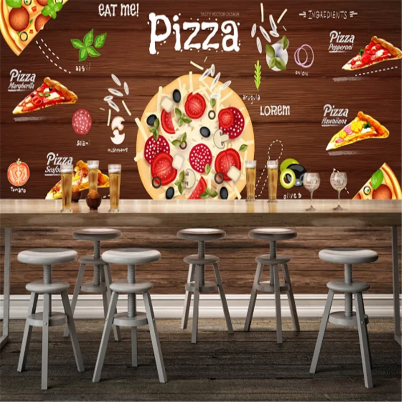 

Custom Italy Pizza Restaurant Industrial Decor Wooden Wall Background Mural Wallpaper 3D Western Fast Food Snack Bar Wall Paper