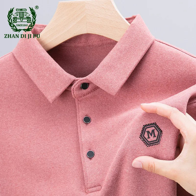 

New Double Sided Velvet Men's POLO Shirts Spring Casual Fashion Lapel Solid Long Sleeve T-shirts Business Vintage Fit Tops Male