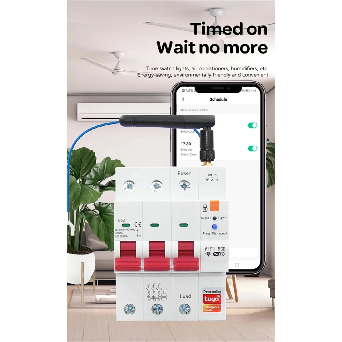 ATS-Tuya Smart WiFi RS485 3P + N MCB выключатель предоплаченный счетчик таймер защита напряжения и тока голосовое управление 63A