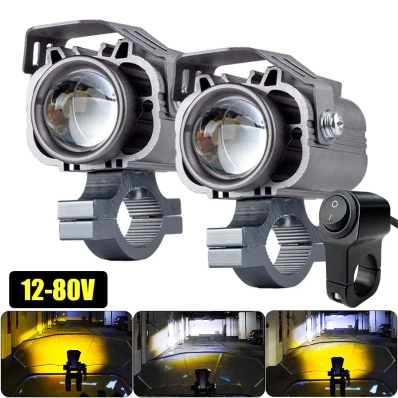 12-80V Auxiliary LED Headlights For Motorcycle Fog Lights Lamp Lens Flashing Long Range LED Additional ATV Motorbike Spotlights