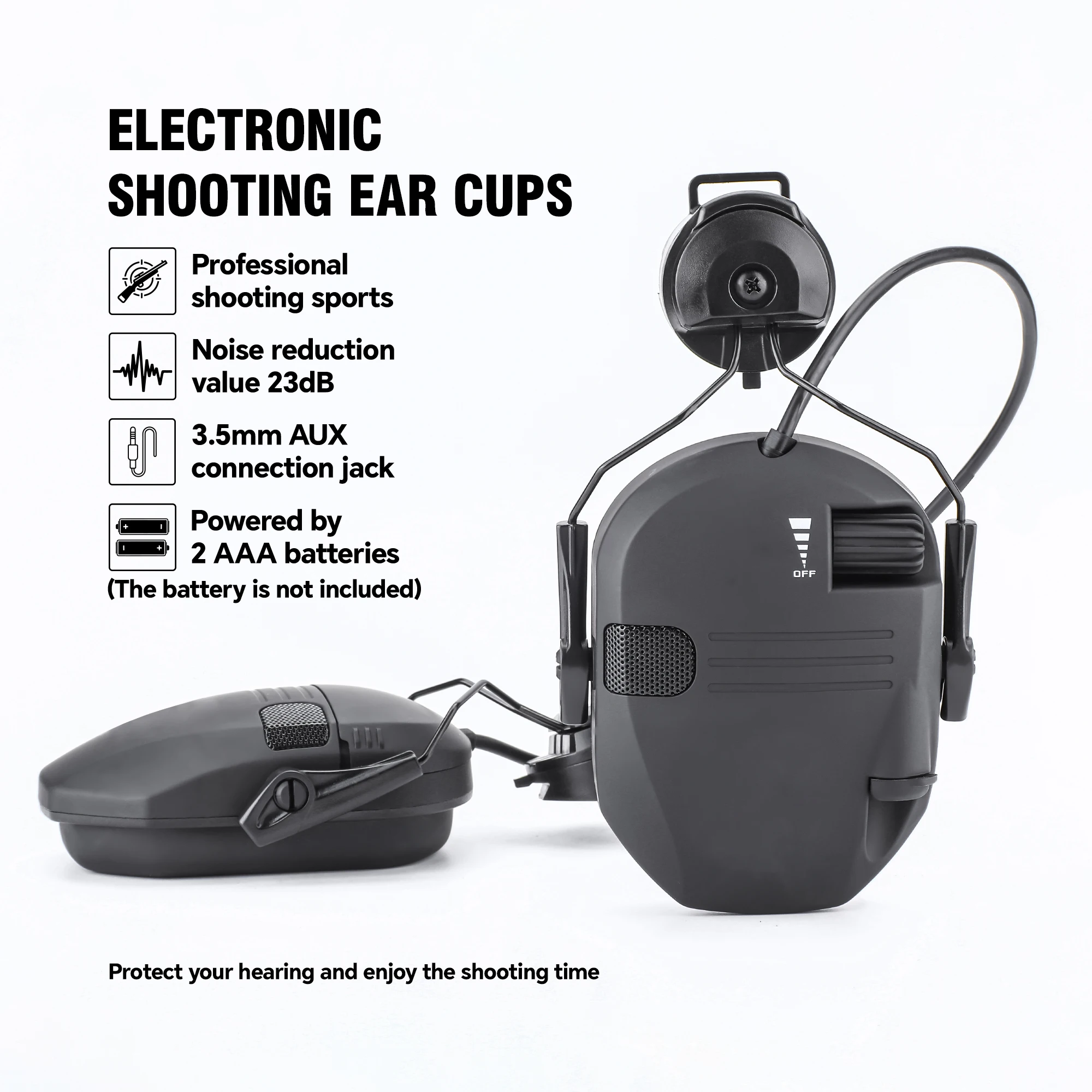 Tactical Electronic Shooting Earmuffs 23dB Noise Reduction Sound Amplification Headset for FAST Helmet Hunting Airsoft Paintball