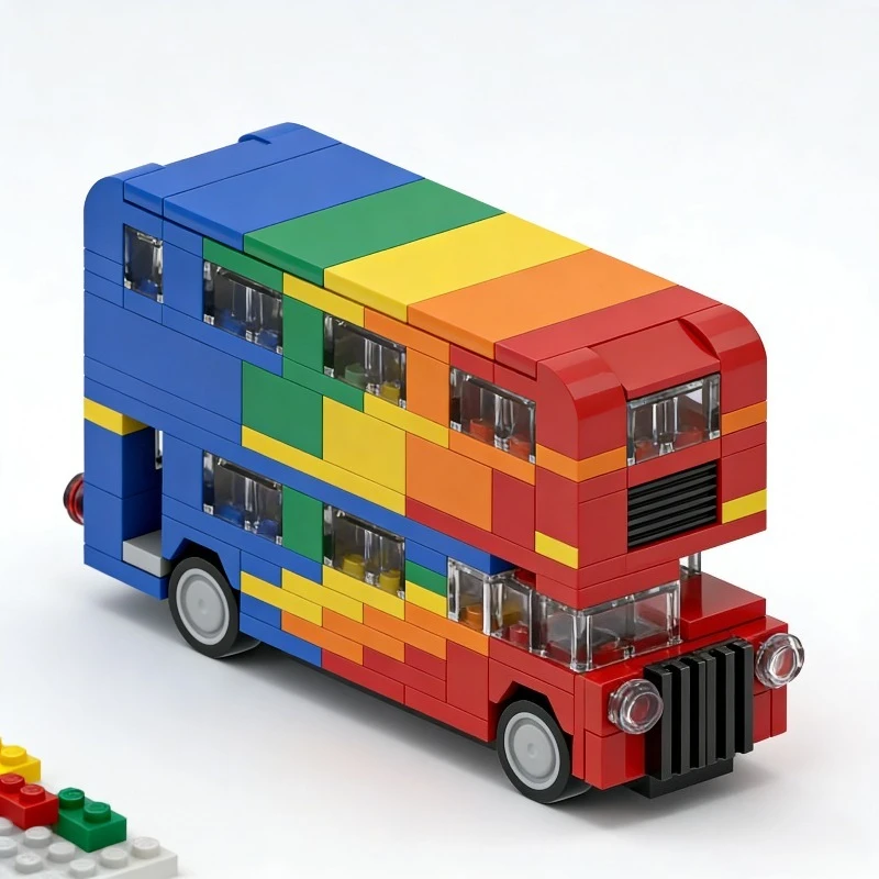

169PCS Rainbow Double-Decker Bus - Mini City Vehicle Model for Teens & Adults, MOC Creative Gift