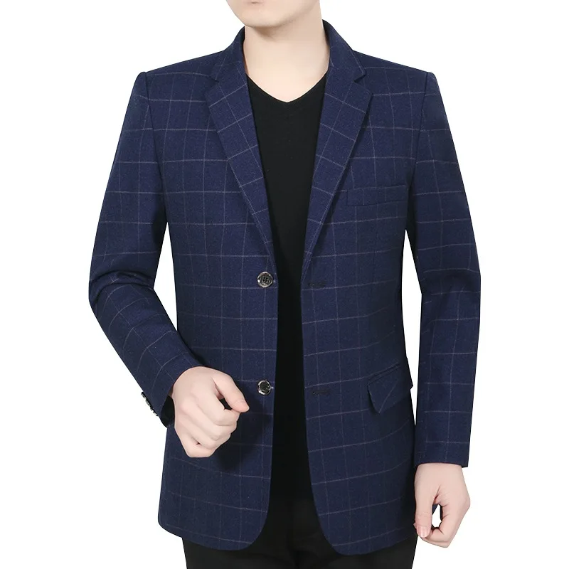 

2025 Autumn Men Blazer Fashion Plaid Turn Down Collar Male Suit Coat Business Casual Single-breasted Long Sleeve Man Outerwear