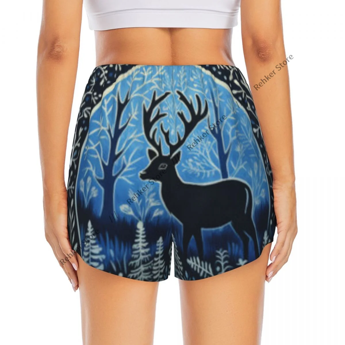 운동 반바지 여성 피트니스 빠른 건조 더블 레이어 반바지 숲 속의 사슴 운동 요가 짧은 바지 체육관 레깅스