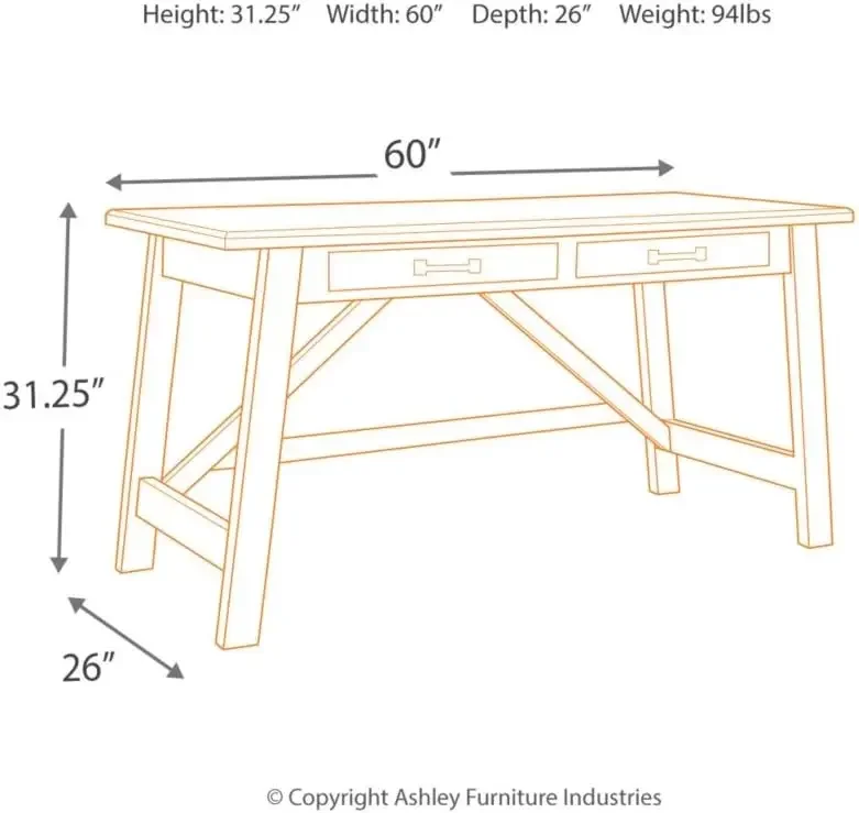 Baldridge Rustic Home Office Desk, Distressed Brown