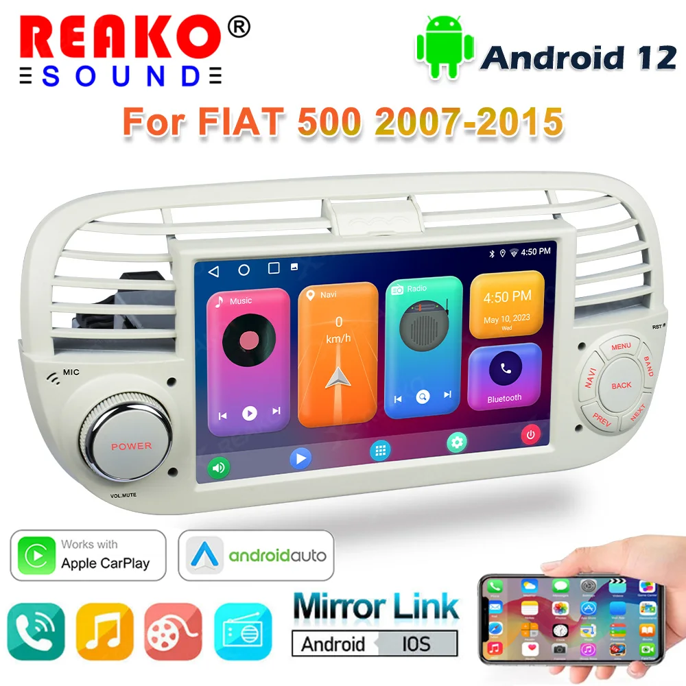 

Автомобильный радиоприемник реакosound CarPlay Android для Fiat 500 2007-2015, мультимедийный плеер, интеллектуальная система, головное устройство, навигация, стерео