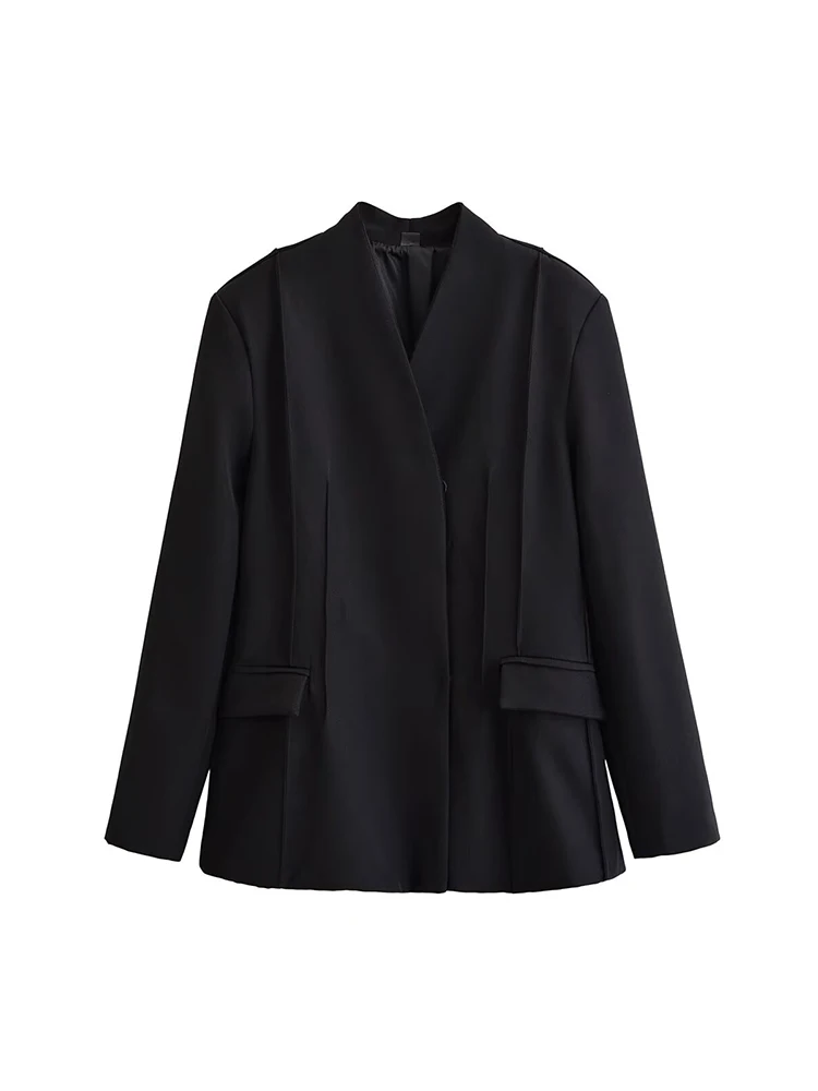 TFMLN Elegant Blazer Coat For Women V Neck Long Sleeve Office Formal Jacket Retro Fashion Solid Loose Female Outwear Autumn