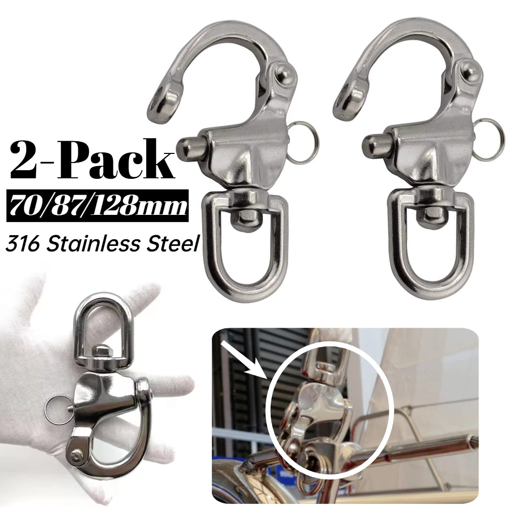 2-Pack 70mm/87mm/128mm Swivel Snap Shackle Marine Grade 316 Stainless Steel Swivel Ring Yacht Sailing Boat Hardware