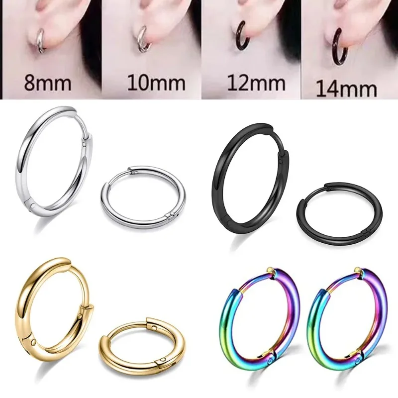 Pendientes de aro pequeños de acero inoxidable para Hombre y Mujer, Piercing de oreja de círculo redondo, joyería para cartílago, 2 unidades por