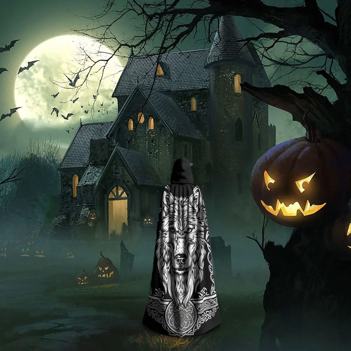 Norse Nordic Viking Celtic Long Hooded Cloak Witch Medieval Costume Cosplay Cape HalloweenParty Adult Unisex