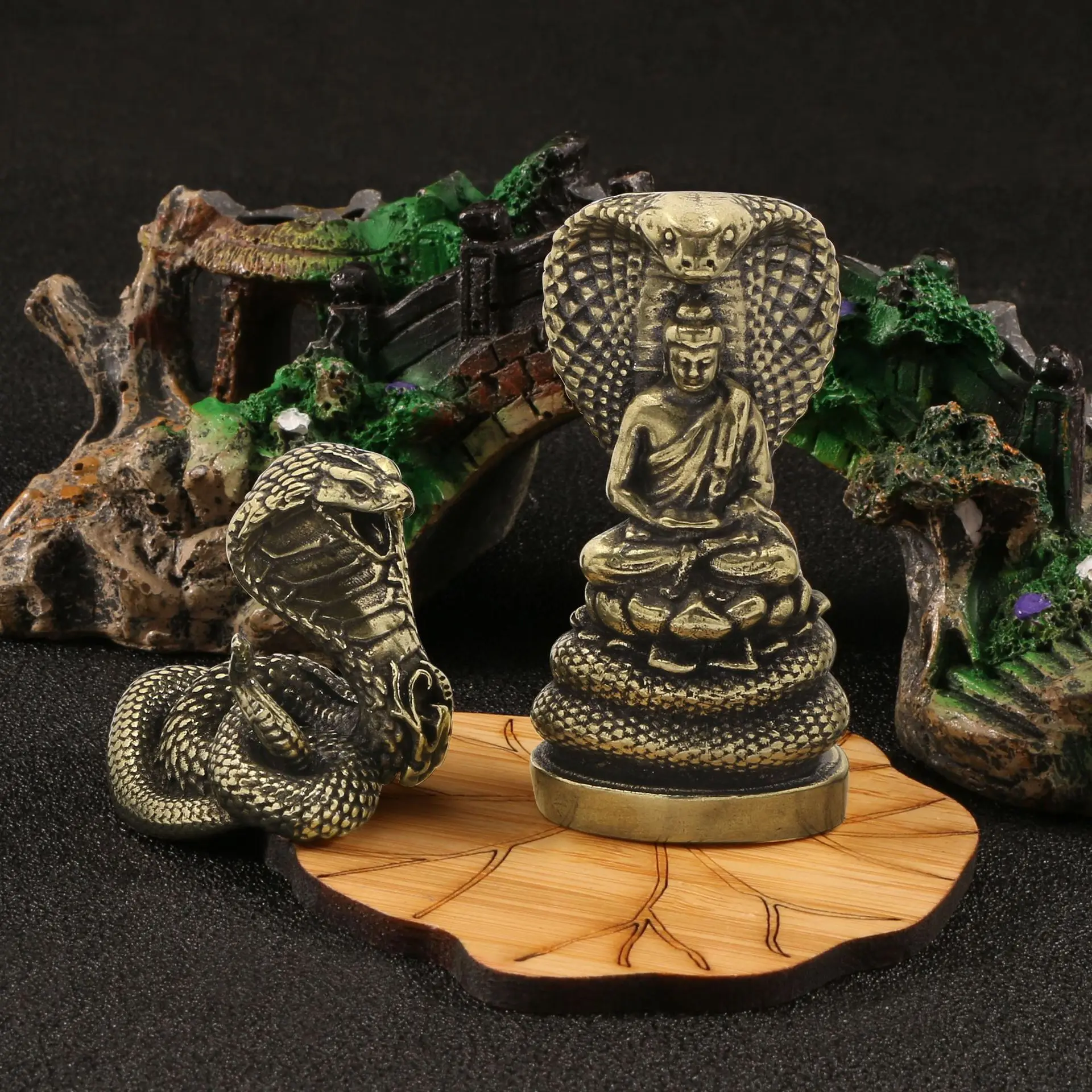 Brass Buddha Statue Zen Buddhist Statue of Siddhartha Gautama with Naga Snake Brass Altar Decor for Meditation