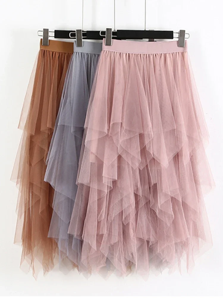 

Long Tulle Skirt Women Fashion 2024 Spring Summer High Waist Pleated Maxi Skirt Female Pink White Black School Skirt Sun Z510