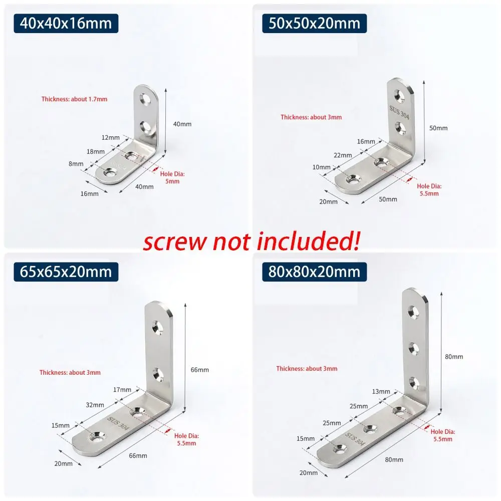 1 pçs telas de armário suporte de ângulo de parede sus304 aço inoxidável 90 graus ângulo direito canto cinta conjunta fixador de móveis