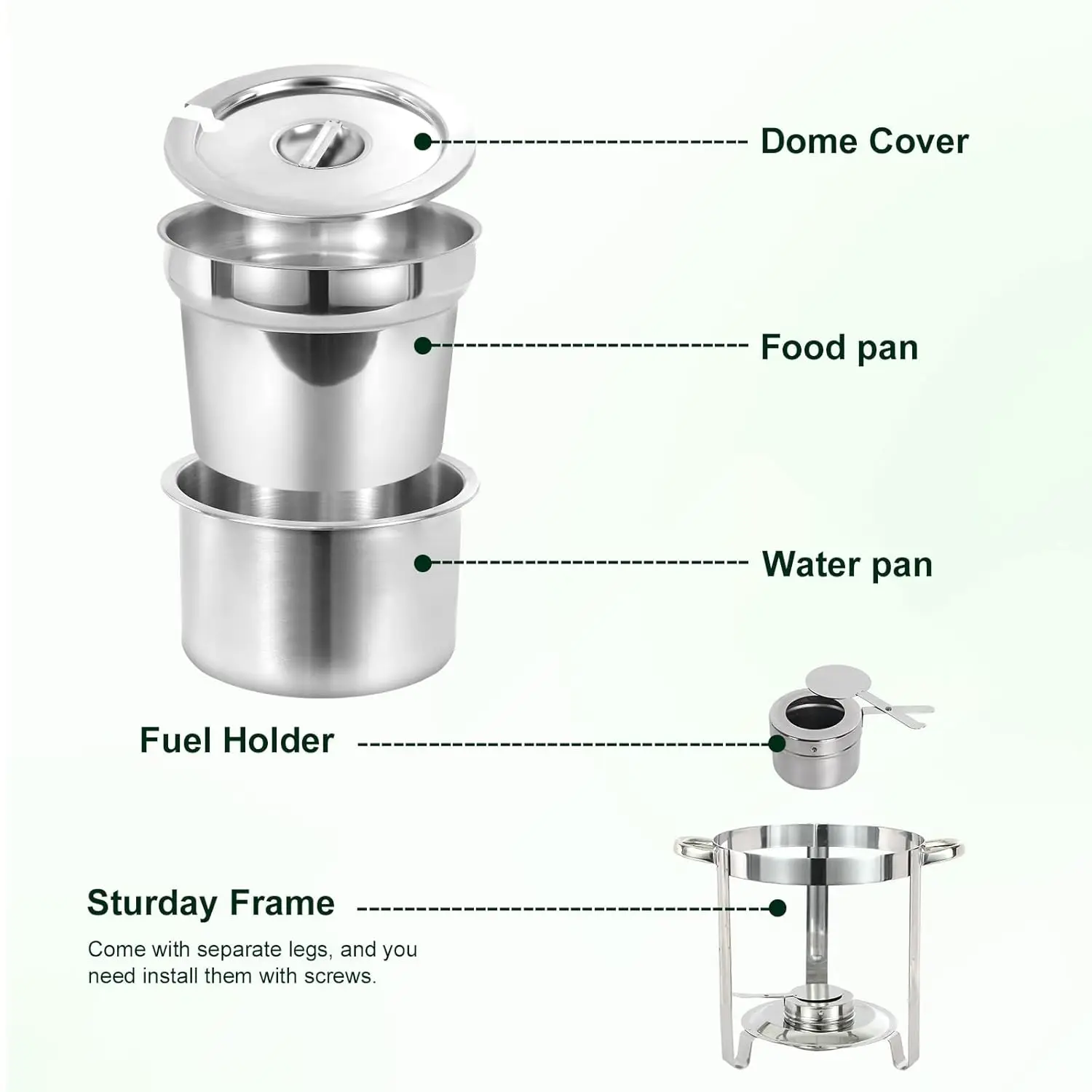 Soup Chafer 11QT Large Capacity Soup Chafer Sets of 4, Stainless Steel Round Soup Warmer w/Pot, Notched Lid & Fuel Holder