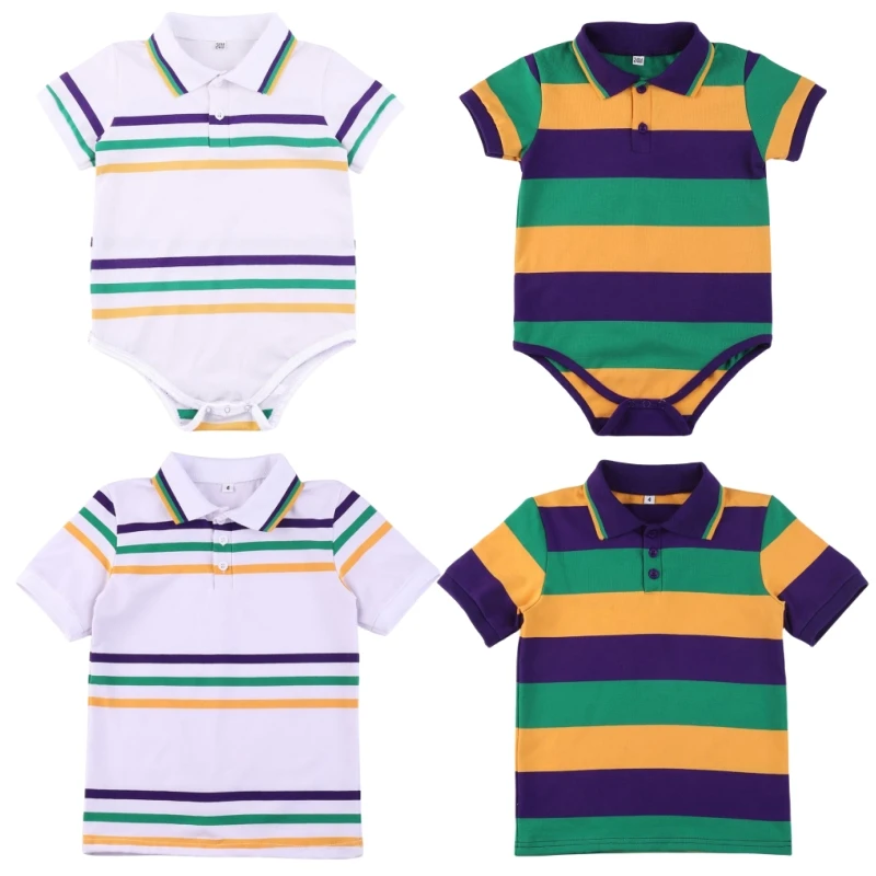 

Mardi Gras Baby Boy Clothes Summer Bodysuit One Pieces Tshirt Kids Sibling Matching Outfits Stripe Polo Toddler Romper