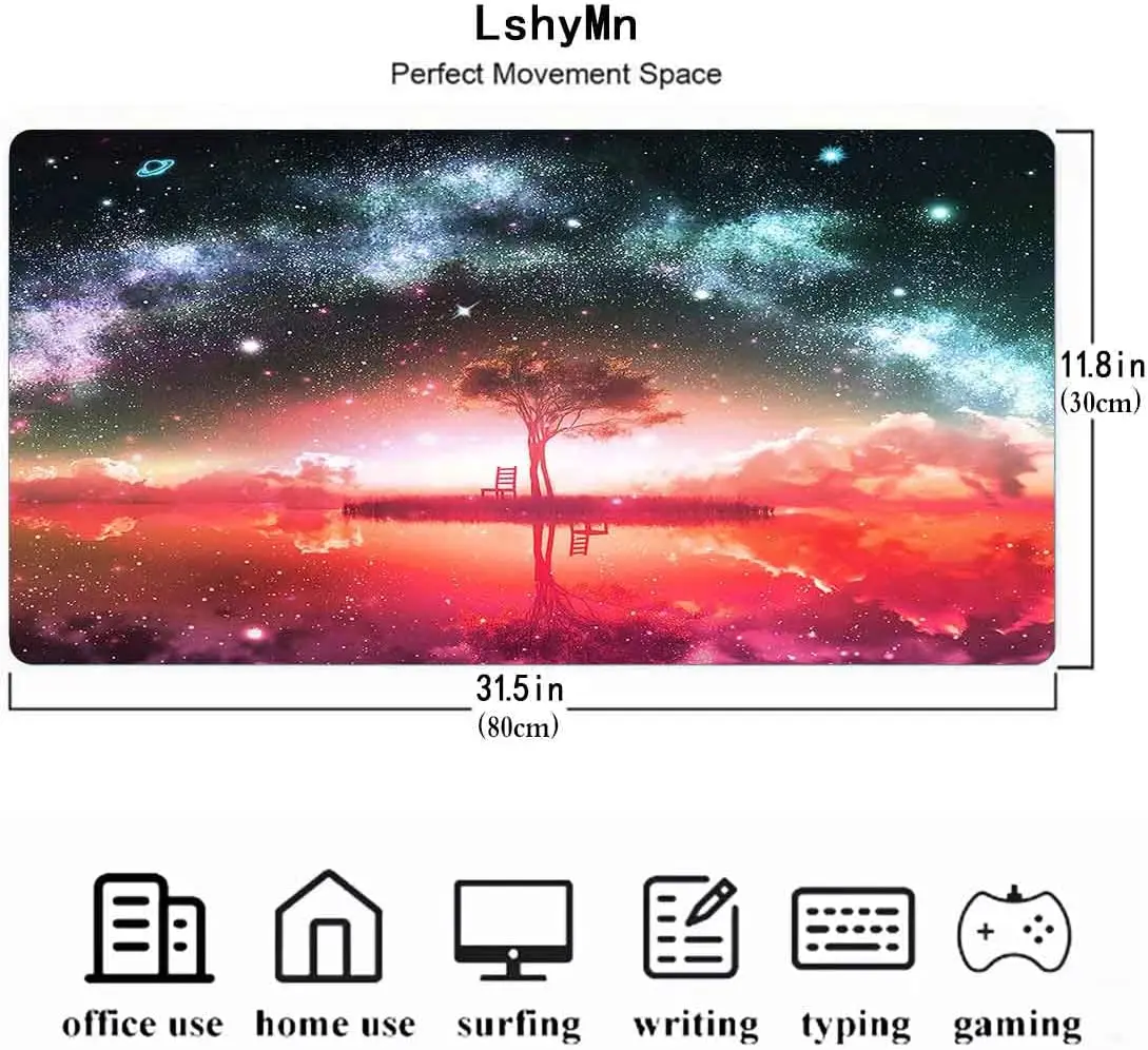 31.5x11.8x0.12 Inches Star Game Large Mouse Pad Fairytale Fantasy Nature Landscape Pattern Rubber Gaming Mouse Pad