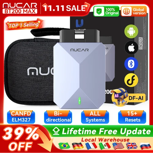 Herramientas automotrices MUCAR BT200 MAX AI ELM327 OBD2 Escáner Bluetooth CANFD Herramienta de escaneo bidireccional 15 Reinicio Diagnóstico completo del sistema Actualización gratuita Lector de códigos