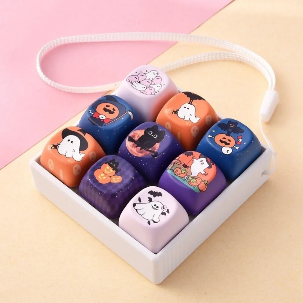 9 Grid Halloween Keyboard Keychain Creative Keycap Clicker Fidget Cute Halloween Pattern Decompression Button Keychain