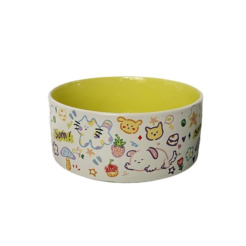 

Graffiti Inside and Outside Cat Ceramic Bowl Dog Bowl Pet Supplies Cat Anti Spill Food Bowl