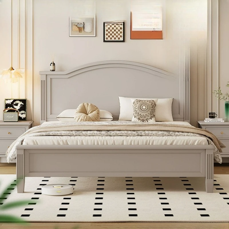 Full solid wood bed gray modern simple American French retro master bedroom 2m x 2m 2 double beds