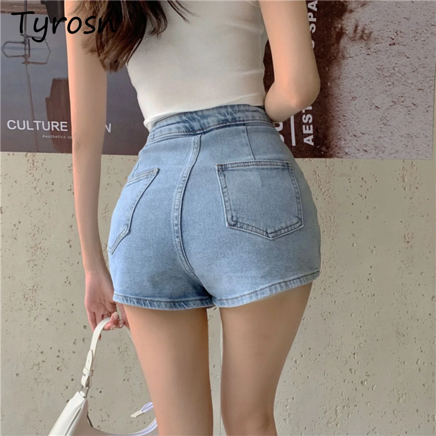 

Шорты женские джинсовые прямые с высокой талией эластичные корейские модные летние тонкие популярные девушки универсальные винтажные сексуальные однотонные простые шикарные шорты