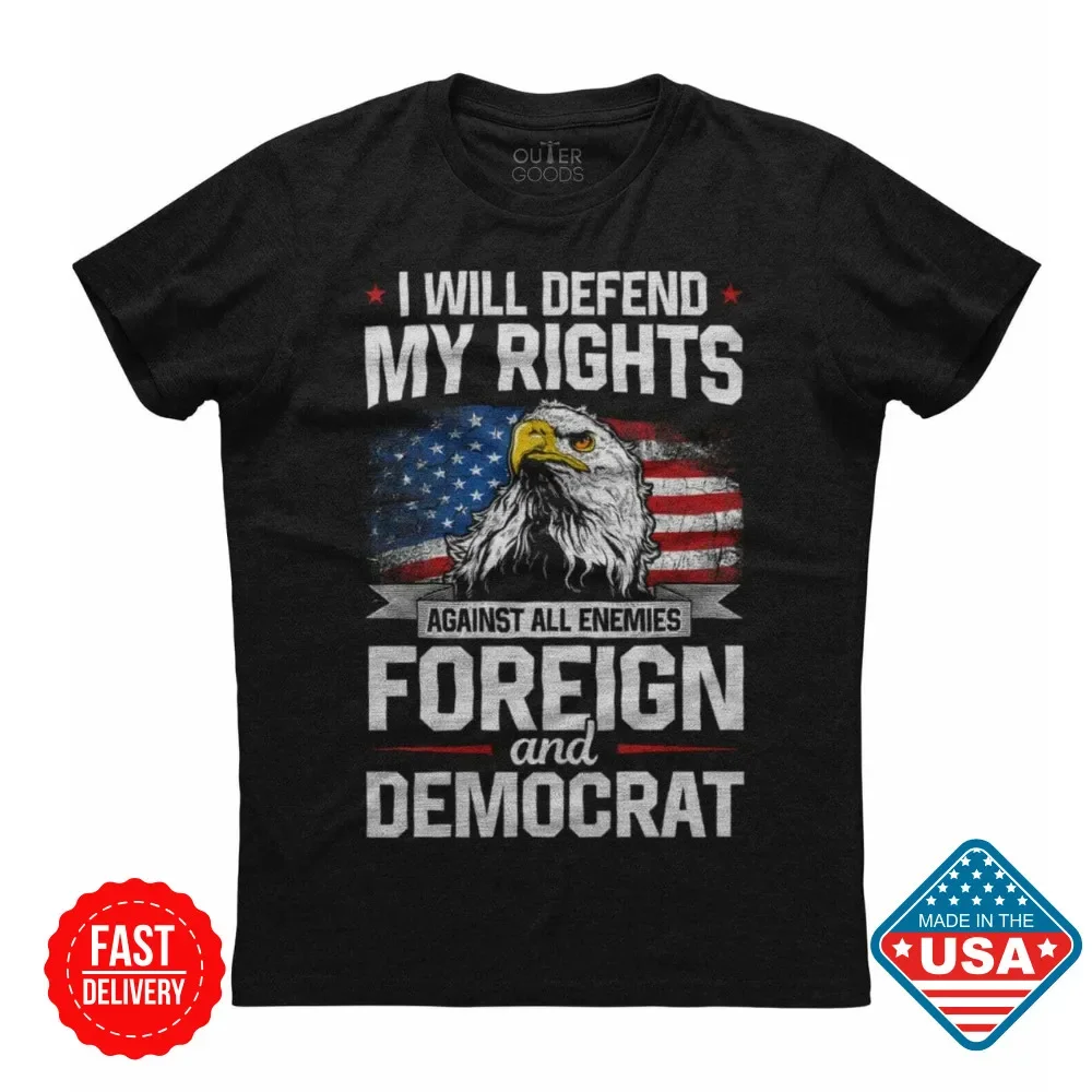 Mens American Flag I Will Defend My Rights Against All Enemies Patriotic T-Shirt