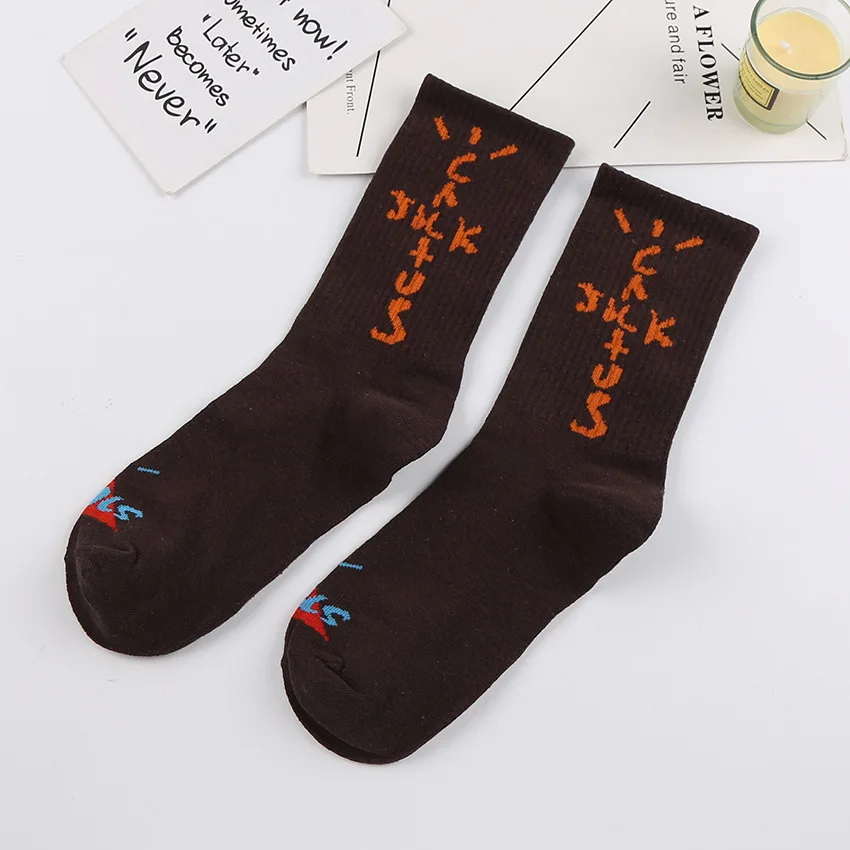 3 Pairs of Socks MEN\'S Mid-calf Socks Cotton Socks Street Letters Hip Hop Sports Socks Mid-calf