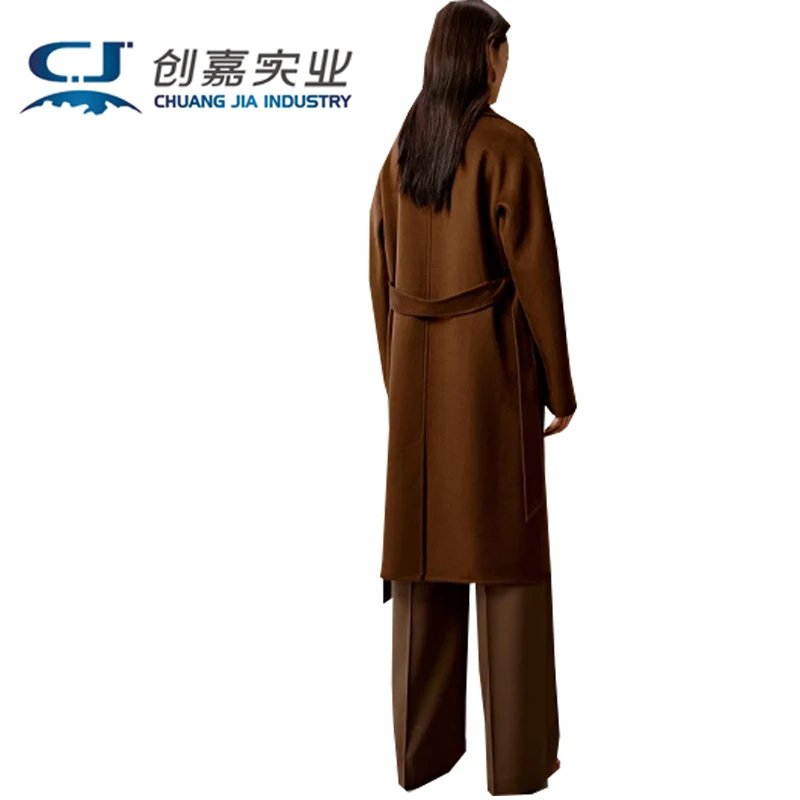 

Autumn Winter Ladies Double Sided 100% Cashmere Coat Hepburn High-end Wool Long Coat Double Breasted Temperament Women's Wear