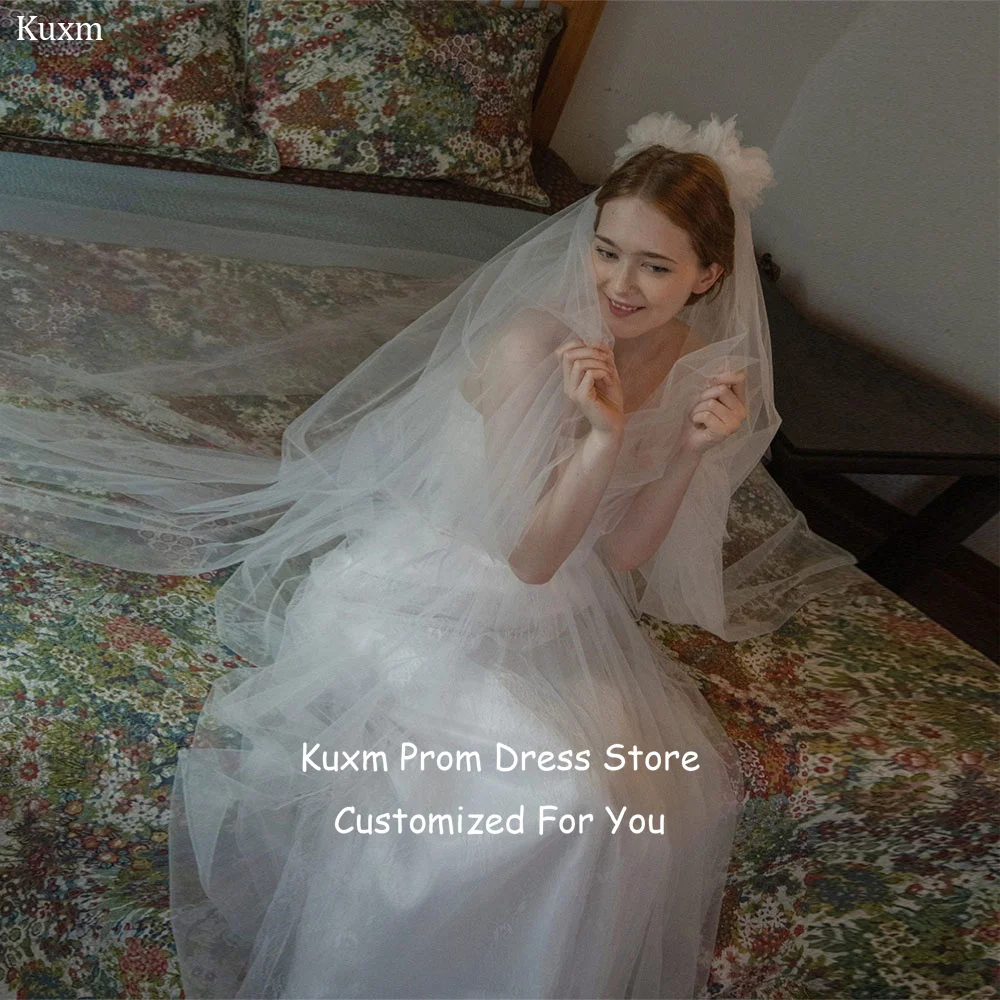 Kuxm Tulle A Line Fashion Wedding Dresses Sweetheart Vintage Vestidos De Novia Sleeveless Backless Robe De Mariée Customized