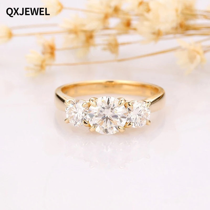 

QXJEWEL Triple Stone 1.2 Carat Round Moissanite Ring Simple Multi-Stone 2.5mm Width For Women Engagement Free Shipping