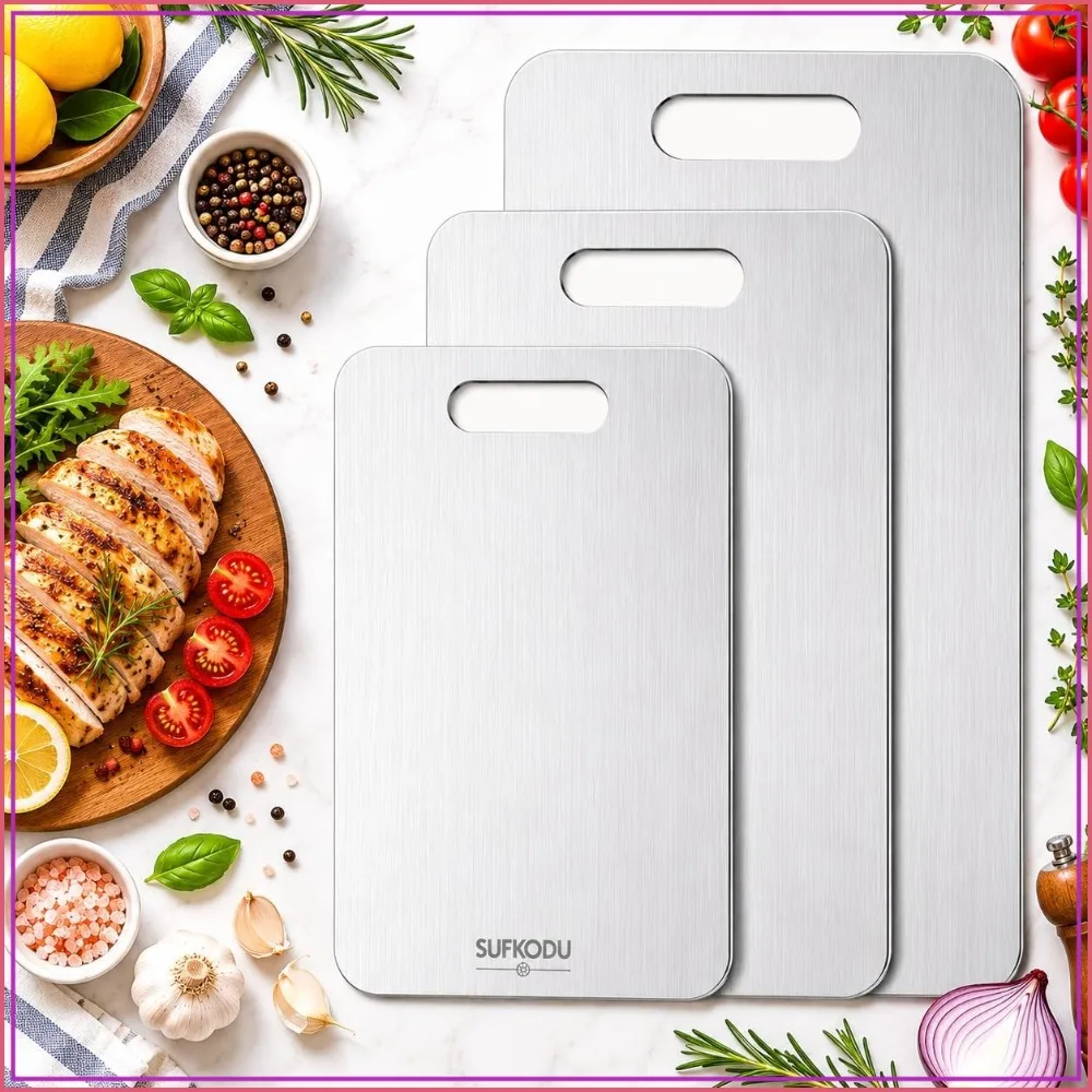 

3-Piece Titanium Cutting Board Set, Double-Sided for Raw & Cooked Food, Non-Toxic, Dishwasher Safe (S, M, L)