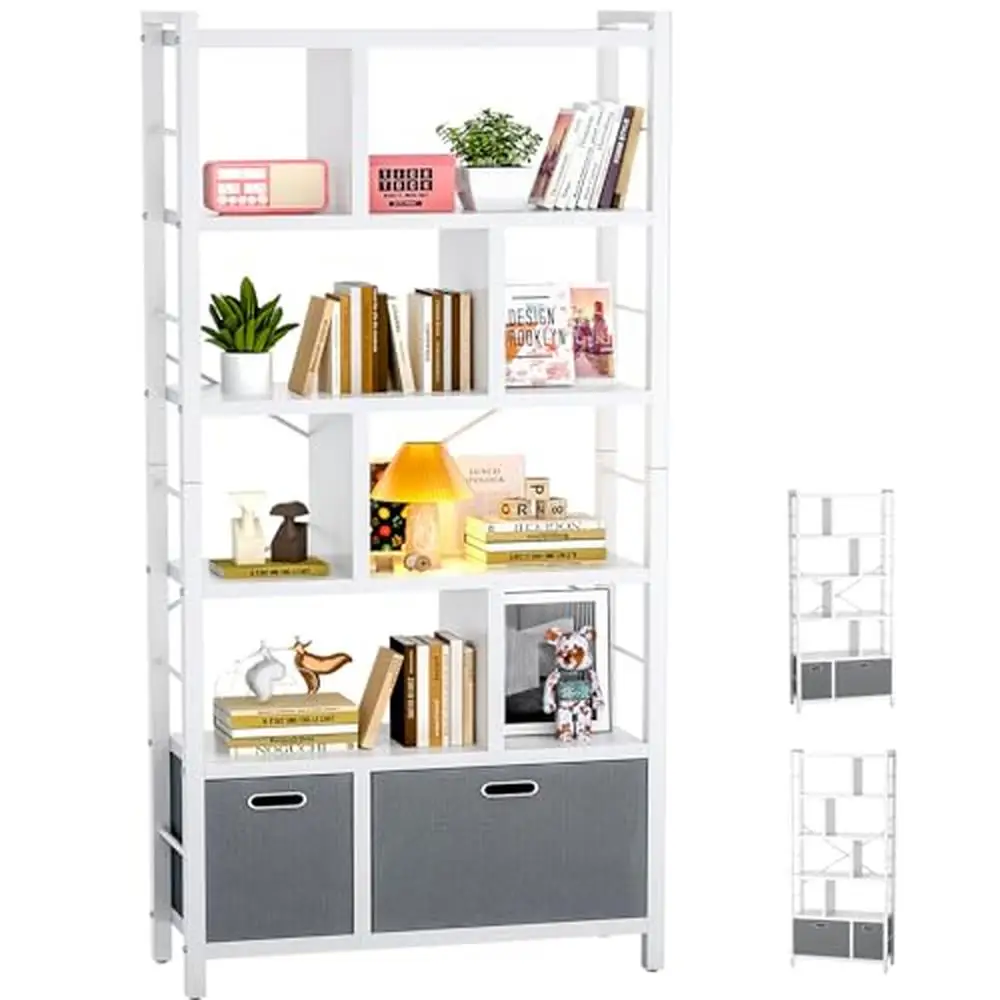 Multifunctional 6 Tier Bookcase with Drawers Modern Industrial Display Shelf Stand