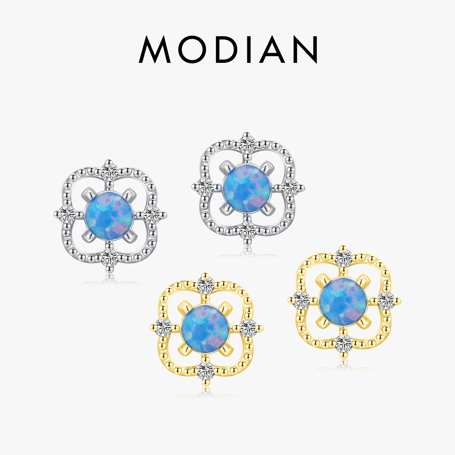 

MODIAN Real 925 Sterling Silver Hollow Out Line Ear Studs for Women Blue Opal Trendy Stud Earrings Fine Valentine's Day Jewelry