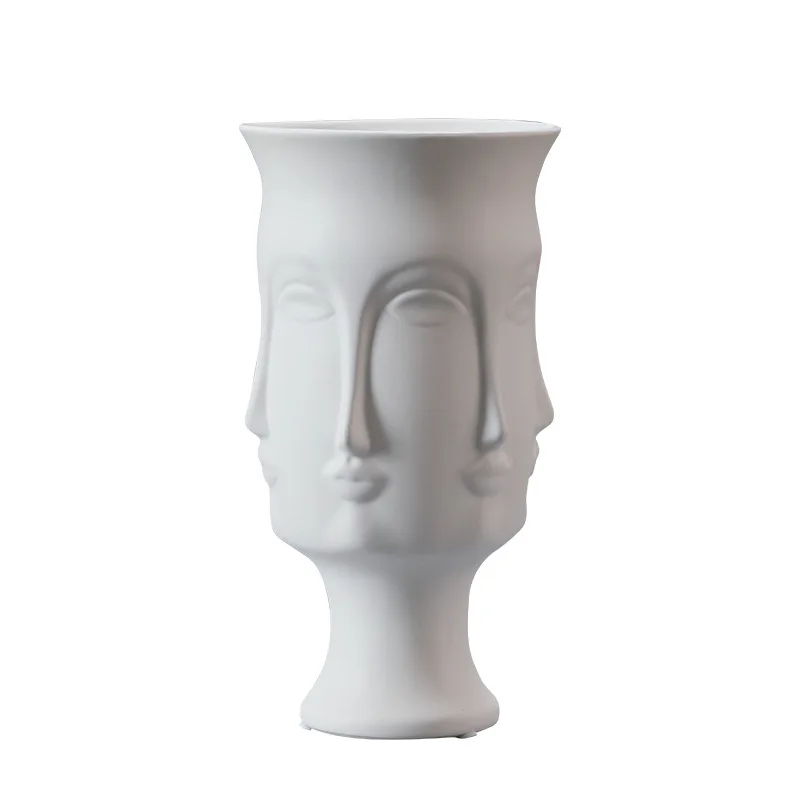 Personalized Creativity Face White Ceramic Vase, Art Light Decoration, North American Luxury Vase
