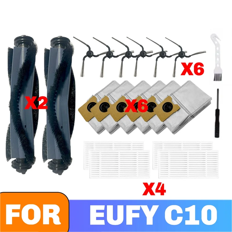 ABUS-For Eufy C10 روبوت فراغ استبدال جزء الفرشاة الرئيسية فلتر Hepa فرشاة جانبية كيس لجميع الغبار طقم الصيانة الأساسية