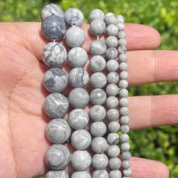 4/6/8/10/12mm Natural Map Grey Jades Stone Round Loose Spacer Beads for Jewelry Making DIY Bracelet Nacklace Accessories 15”