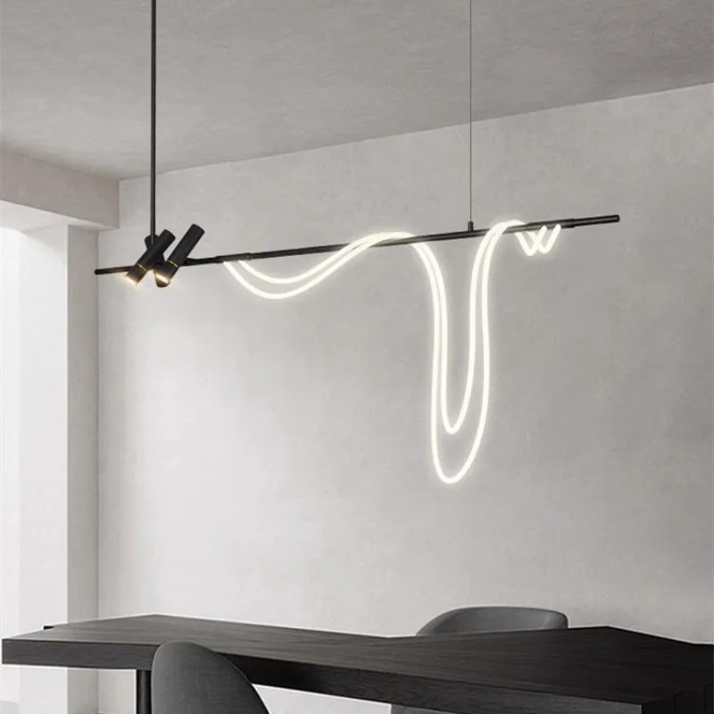 Simple Line Acrylic Pendant Lamp Metallic Luster Household Decoration Restaurant Kitchen Island Irregular Arc Line Hanging Light