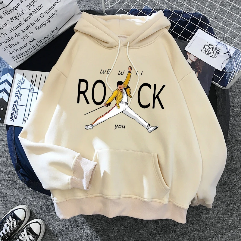 Freddie Mercury bluza z kapturem kobiety Kawaii motyw z zespołem Queen Cartoon bluza z grafiką z długim rękawem swetry Harajuku casualowe w stylu