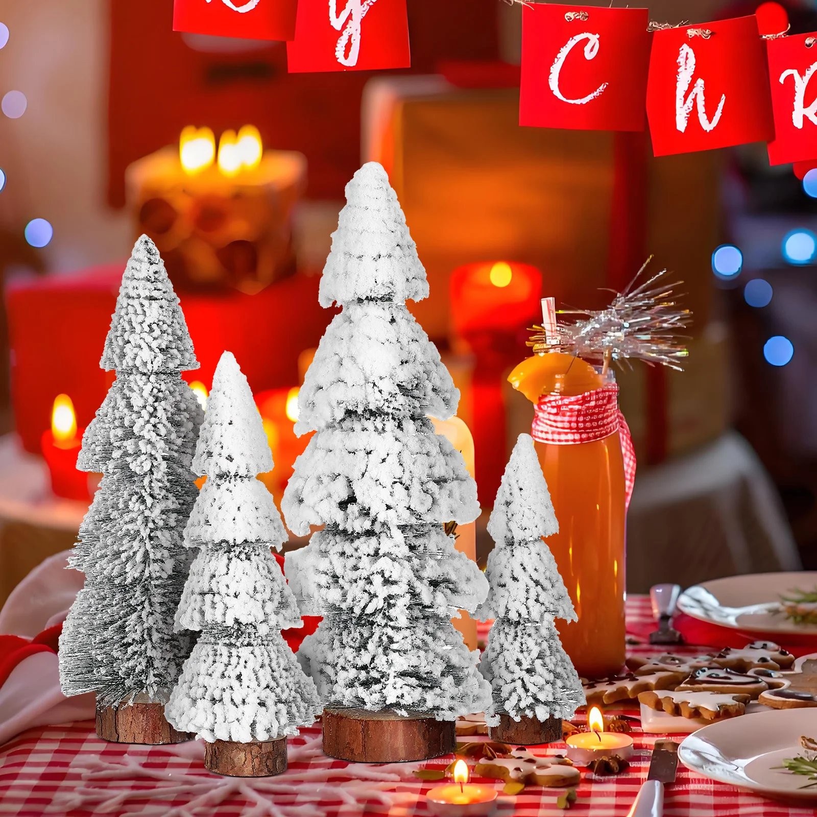 

4Pcs Small Christmas Trees Tabletop Xmas Decor Safe Sturdy Material Exquisite Design Festive Decoration