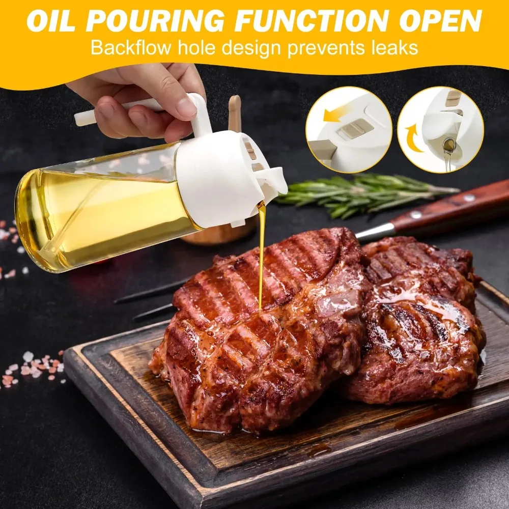 500ML 2-in-1 Plastic Oil Sprayer Dispenser Bottle Leak-Proof Pouring Vinegar Mister Air Fryer BBQ Salad Baking Kitchen Gadget