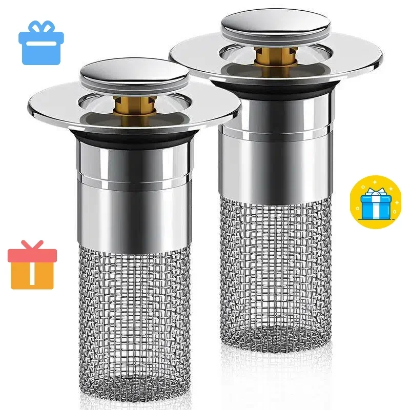3-in-1 Anti-Clog Drain Strainer 2-Pack Universal For 1-1.5 Inch Bathroom Sink Hair Catcher