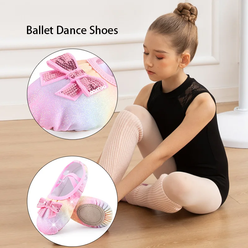 สาวหนังเงารองเท้าบัลเล่ต์แยก Sole No-Tie เต้นรําโยคะรองเท้าแตะสําหรับสาวเด็กวัยหัดเดินผู้หญิงบัลเล่ต์เต้นรํา