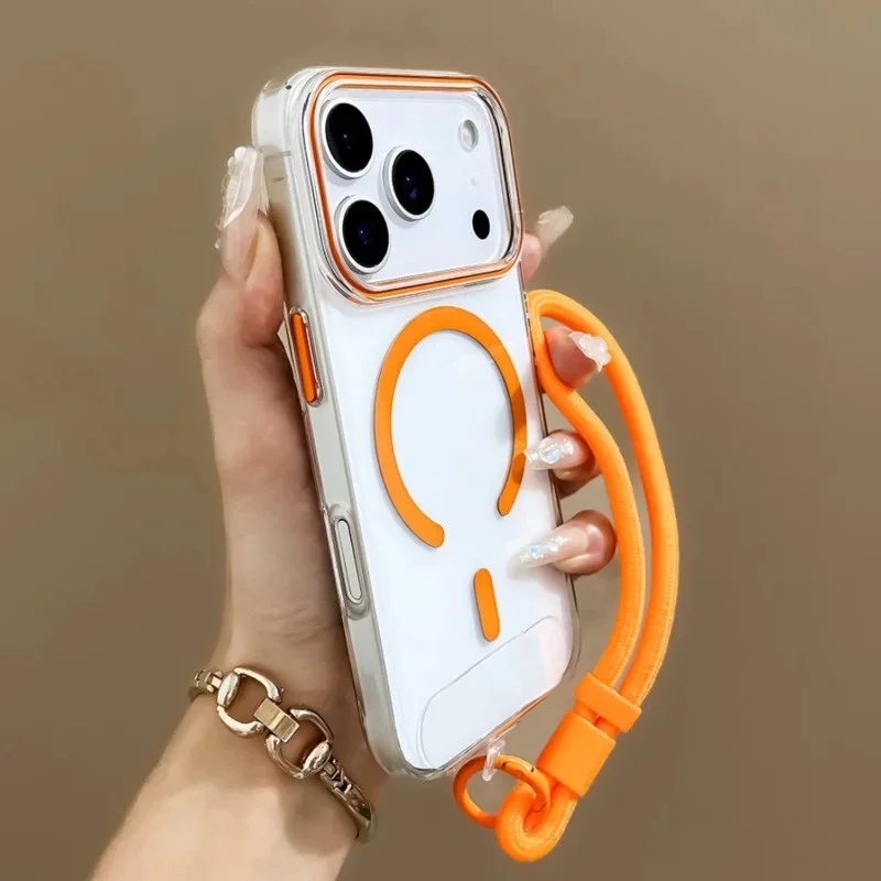 

Роскошный прозрачный магнитный чехол-браслет для iPhone 17 16 15 14 13 Pro Max с беспроводной зарядкой и защитой от ударов