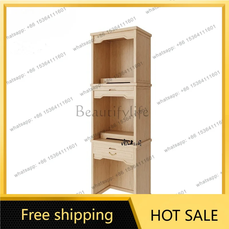 YJ New Chinese Style Three-layer Solid Wood Standing Shrine Cabinet Log Color Small Home Living Room Altar For Guanyin Worship
