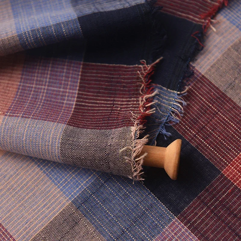 140x50cm Retro Style Color Thread Yarn Dyed Grid Cotton and Linen Fabric Dresses Clothing Dining Table Cloth Sofa Towel Fabric