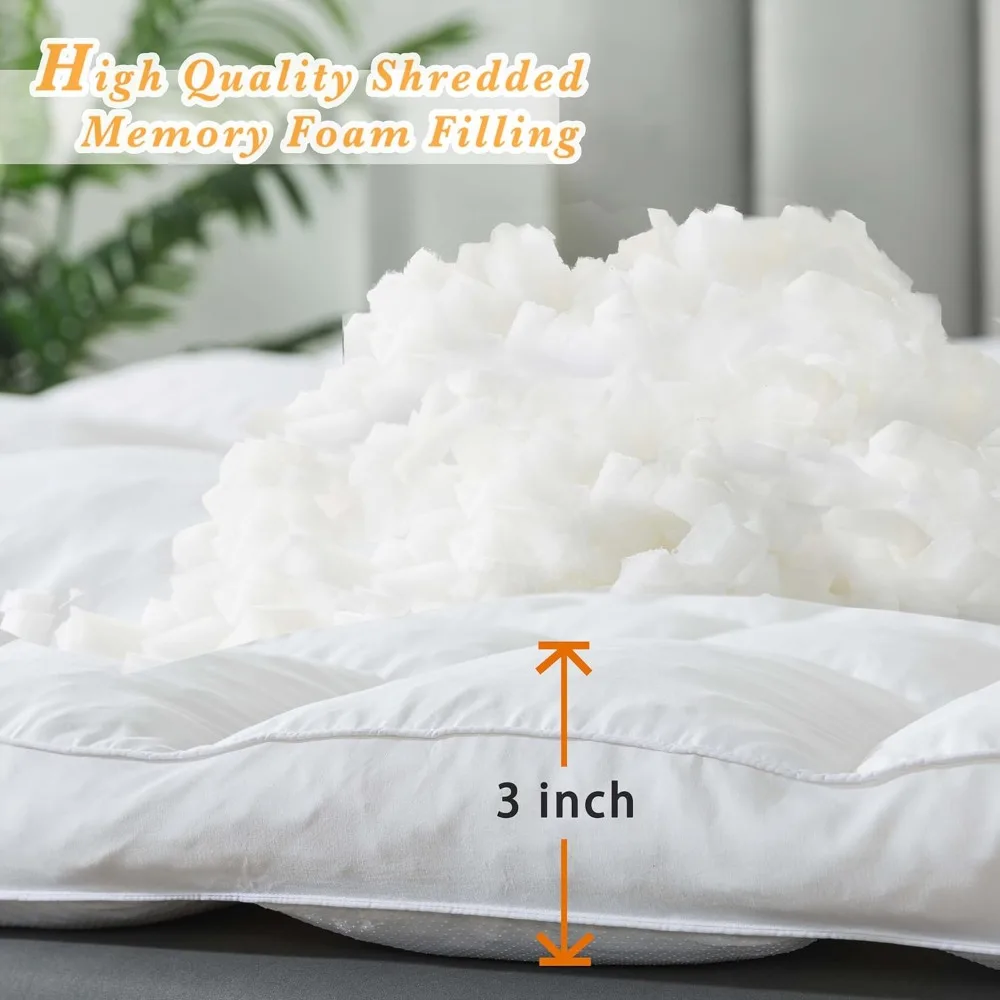 3 Inch Memory Foam Mattress Topper Queen Size, Premium Fluffy & Soft Shredded Memory Foam Filled PillowTop