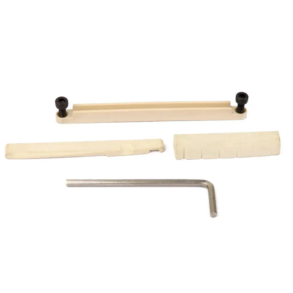 Acoustic Bridge Saddle Nut Plastic Set Complete with Wrench Lifter for Portable Guitar Build and Repair